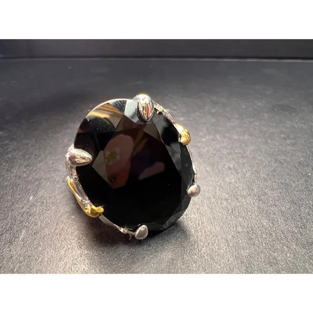 NEW Black spinel Phoenix ring in rhodium and vermeil over sterling silver size 7
